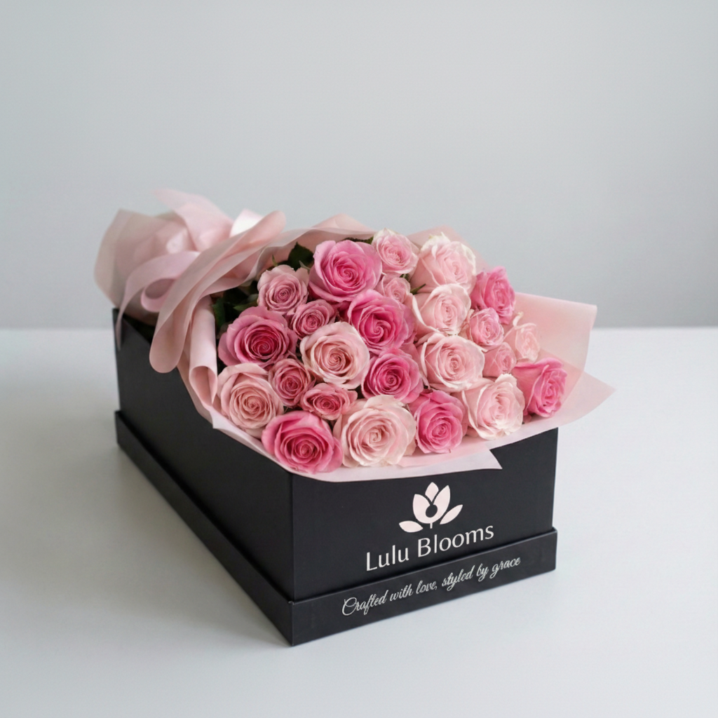 Monthly Subscriptions - Lulu Blooms elegant pink roses in black gift box